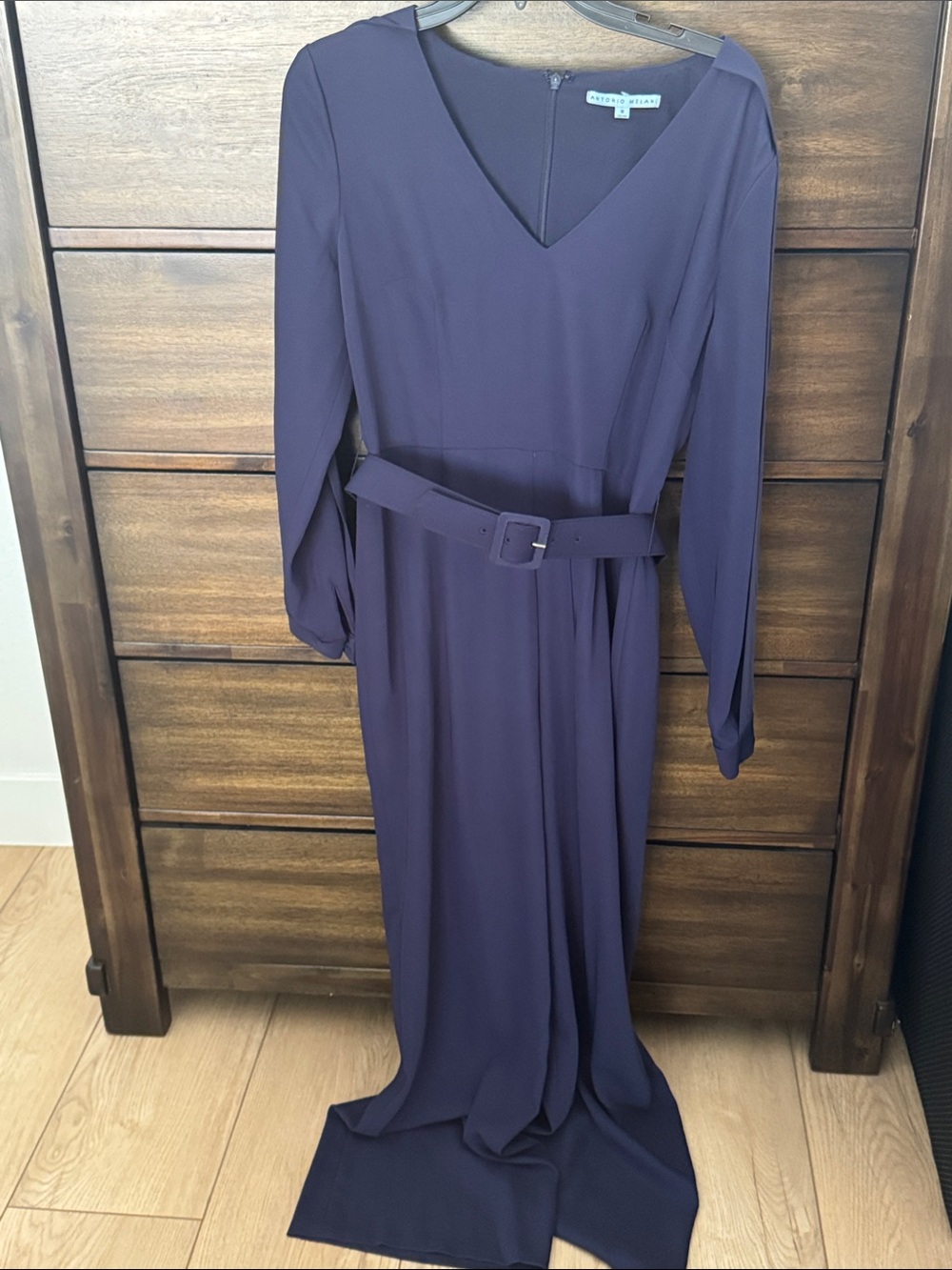 ANTONIO MELANI Navy Long-Sleeve Belted Jumpsuit